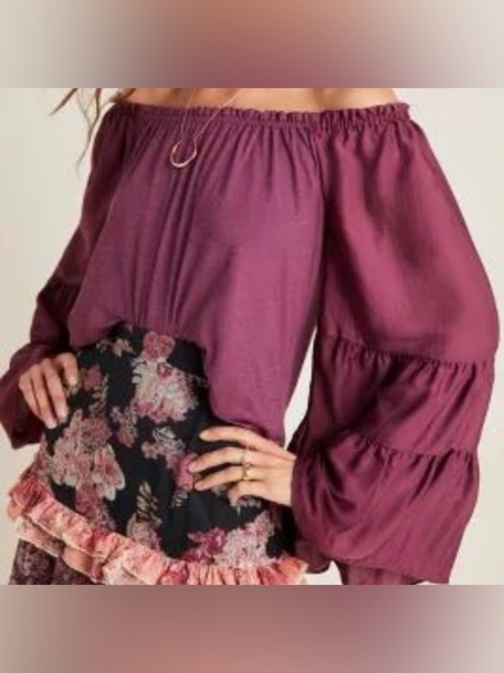 Anthropologie | Off-Shoulder Bell Sleeve Top in Plum